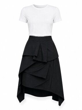 Valery Kovalska Black Asymmetrical Layered Midi Skirt Avant Garde Size 8